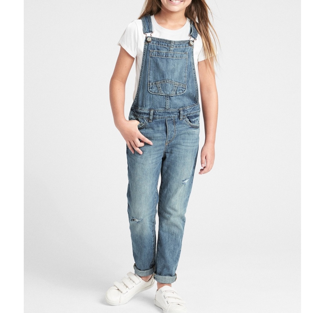 Gap kids distressed denim overalls girls xl